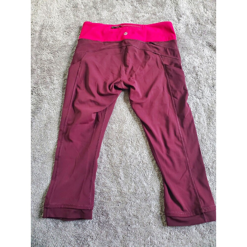 lululemon High Rise Capri Mesh Pockets Leggings Burgundy Pink Zip Pocket Sz 6